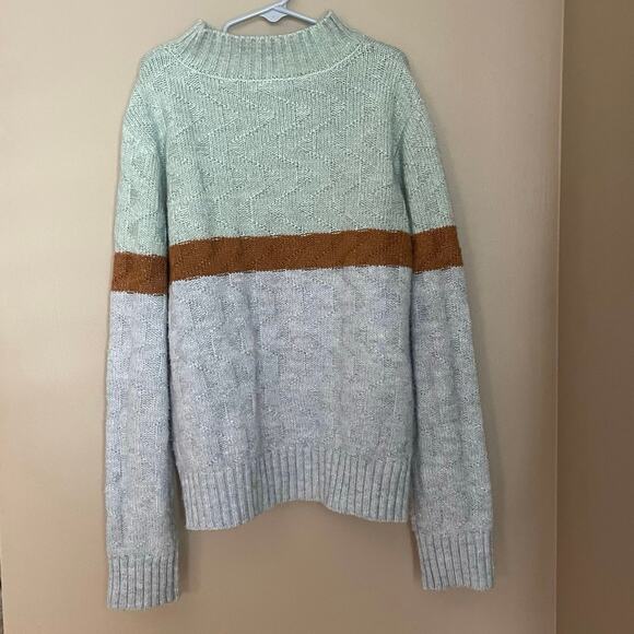 Copper Key Girls Mock Neck Sweater Size Large Gray Mint Green Brown Long Sleeve - Picture 3 of 9